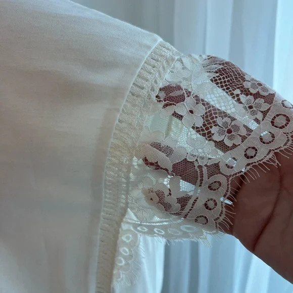 Sandro Lace Sleeve Crewneck Top in Cream T3/L - Picture 6 of 9